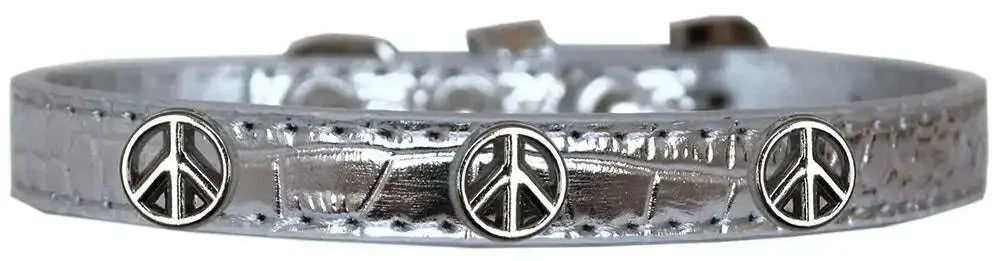 Peace-Sign-Widget-Croc-Dog-Collar-Silver-Size-10-GreatEagleInc-319987535