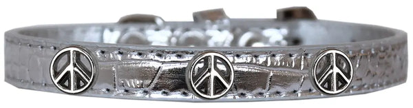 Peace Sign Widget Croc Dog Collar Silver Size 10 Default Title