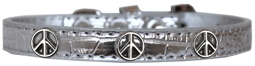 Peace Sign Widget Croc Dog Collar Silver Size 14 Default Title
