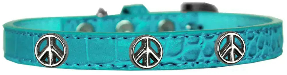 Peace-Sign-Widget-Croc-Dog-Collar-Turquoise-Size-16-GreatEagleInc-319988481