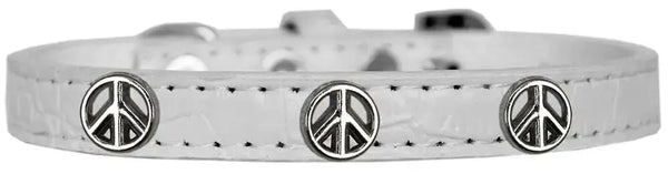 Peace-Sign-Widget-Croc-Dog-Collar-White-Size-14-GreatEagleInc-319988923