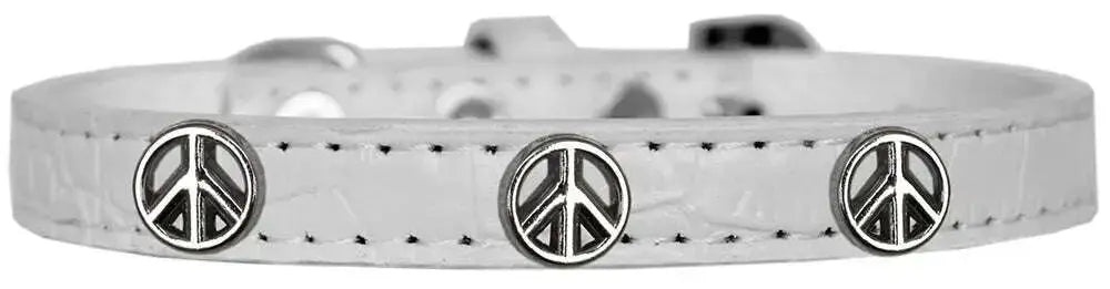 Peace-Sign-Widget-Croc-Dog-Collar-White-Size-18-GreatEagleInc-319989132