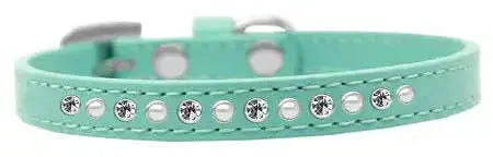 Pearl-And-Clear-Crystal-Size-12-Aqua-Puppy-Collar-GreatEagleInc-319636513