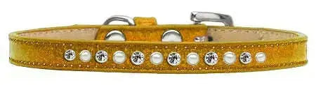 Pearl-And-Clear-Crystal-Size-14-Gold-Puppy-Ice-Cream-Collar-GreatEagleInc-333908935