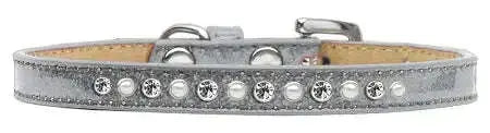 Pearl-And-Clear-Crystal-Size-14-Silver-Puppy-Ice-Cream-Collar-GreatEagleInc-318529652