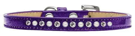 Pearl-And-Clear-Crystal-Size-16-Purple-Puppy-Ice-Cream-Collar-GreatEagleInc-333908239
