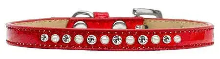 Pearl-And-Clear-Crystal-Size-16-Red-Puppy-Ice-Cream-Collar-GreatEagleInc-333908054
