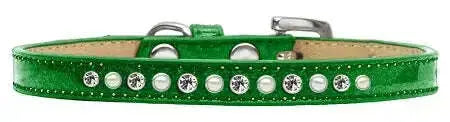 Pearl-And-Clear-Crystal-Size-8-Emerald-Green-Puppy-Ice-Cream-Collar-GreatEagleInc-333909276
