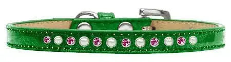 Pearl-And-Pink-Crystal-Size-16-Emerald-Green-Puppy-Ice-Cream-Collar-GreatEagleInc-333907321