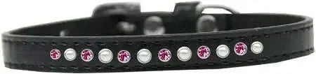 Pearl-And-Pink-Crystal-Size-8-Black-Puppy-Collar-GreatEagleInc-319632850