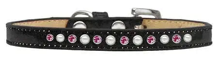 Pearl-And-Pink-Crystal-Size-8-Black-Puppy-Ice-Cream-Collar-GreatEagleInc-333907734