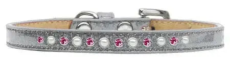 Pearl-And-Pink-Crystal-Size-8-Silver-Puppy-Ice-Cream-Collar-GreatEagleInc-333906794