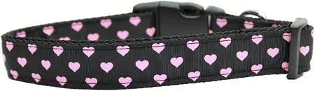 Pink And Black Dotty Hearts Nylon Dog Collar Sm Wide Default Title