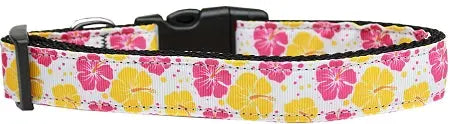 Pink And Yellow Hibiscus Flower Nylon Dog Collar Xl Default Title