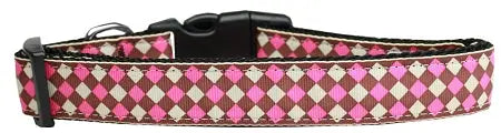 Pink Checkers Nylon Dog Collar Medium Default Title