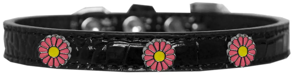 Pink Daisy Widget Croc Dog Collar Black Size 16 Default Title
