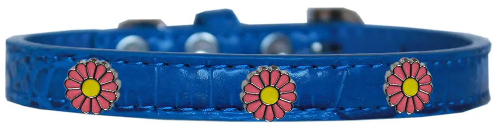 Pink Daisy Widget Croc Dog Collar Blue Size 12 Default Title