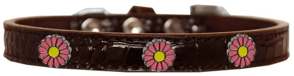 Pink-Daisy-Widget-Croc-Dog-Collar-Chocolate-Size-14-GreatEagleInc-318538724