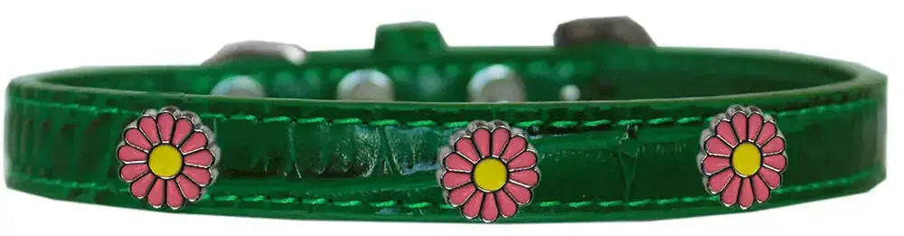 Pink-Daisy-Widget-Croc-Dog-Collar-Emerald-Green-Size-14-GreatEagleInc-320001762