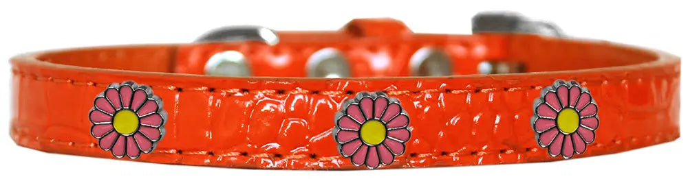Pink Daisy Widget Croc Dog Collar Orange Size 14 Default Title