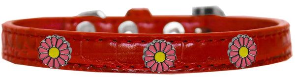 Pink Daisy Widget Croc Dog Collar Red Size 12 Default Title