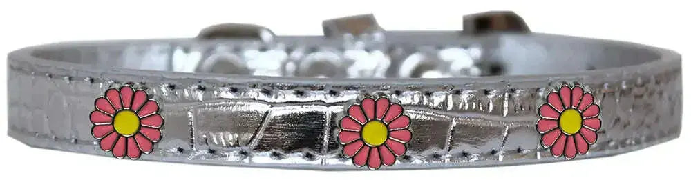 Pink-Daisy-Widget-Croc-Dog-Collar-Silver-Size-18-GreatEagleInc-319189892