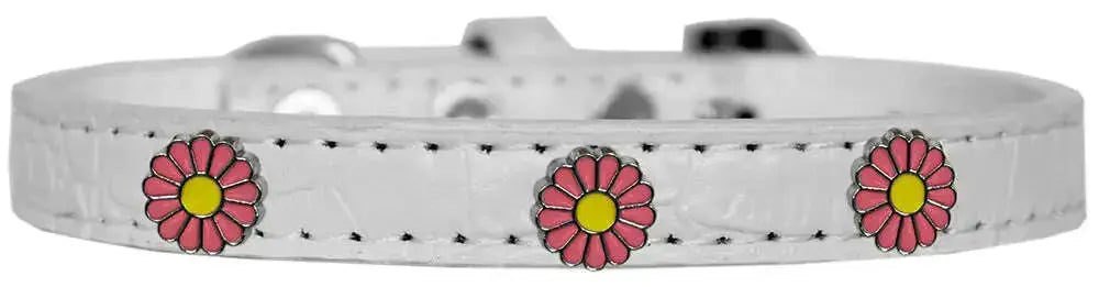 Pink-Daisy-Widget-Croc-Dog-Collar-White-Size-20-GreatEagleInc-319189629
