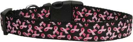 Pink-Ribbons-On-Black-Nylon-Dog-Collar-Sm-GreatEagleInc-333701547