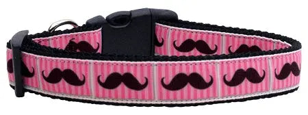 Pink Striped Moustache Nylon Cat Collar Default Title