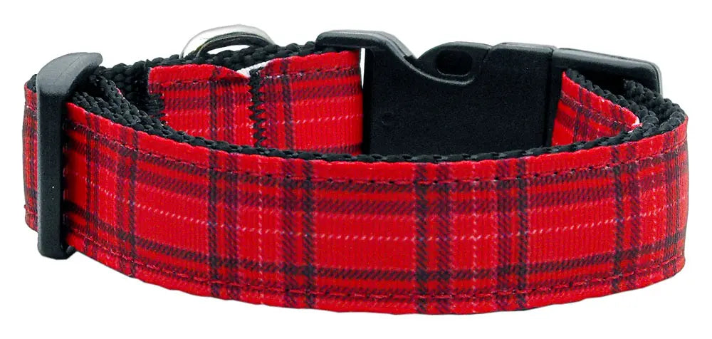 Plaid Nylon Collar Red Medium Default Title