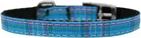 Plaid-Nylon-Dog-Collar-With-Classic-Buckle-3-8_-Blue-Size-12-GreatEagleInc-333688279