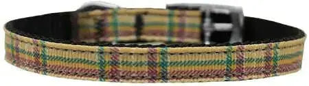 Plaid-Nylon-Dog-Collar-With-Classic-Buckle-3-8_-Khaki-Size-16-GreatEagleInc-333687948