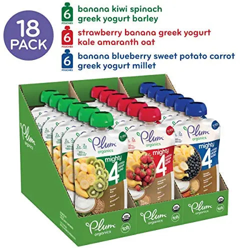 Plum Organics Mighty 4, Organic Toddler Food, Variety Pack, 4 Ounce (Pack of 18)