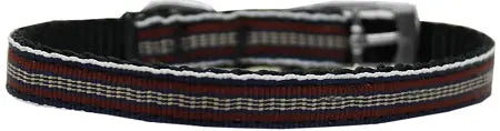 Preppy Stripes Nylon Dog Collar With Classic Buckles 3/8" Brown/khaki Size 8 Default Title