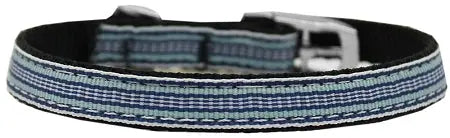 Preppy Stripes Nylon Dog Collar With Classic Buckles 3/8" Light Blue/white Size 12 Default Title