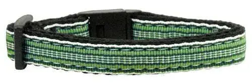 Preppy-Stripes-Nylon-Ribbon-Collars-Green-white-Cat-Safety-GreatEagleInc-318897575