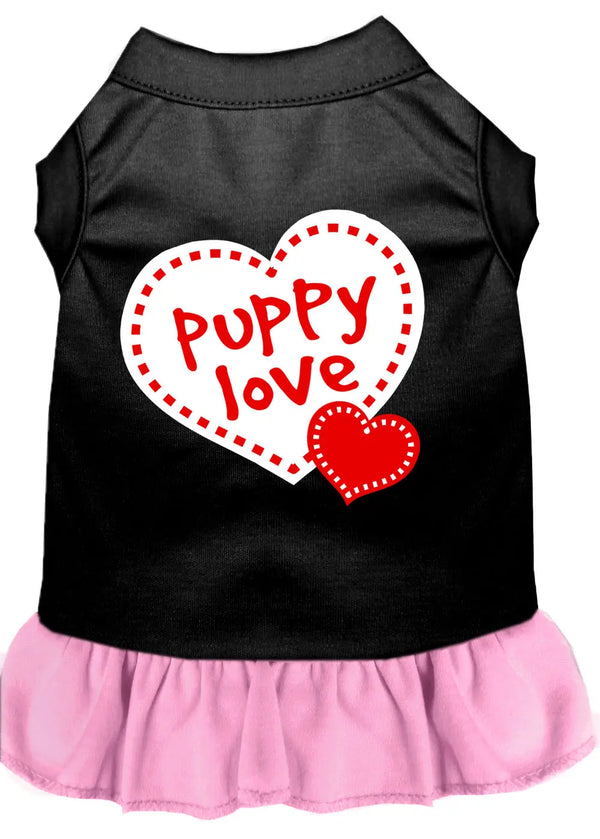 Puppy Love Screen Print Dog Dress Black With Light Pink Med Default Title