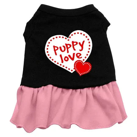 Puppy Love Screen Print Dog Dress Black With Light Pink Sm Default Title