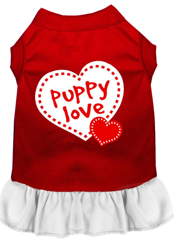 Puppy Love Screen Print Dress Red With White Med Default Title