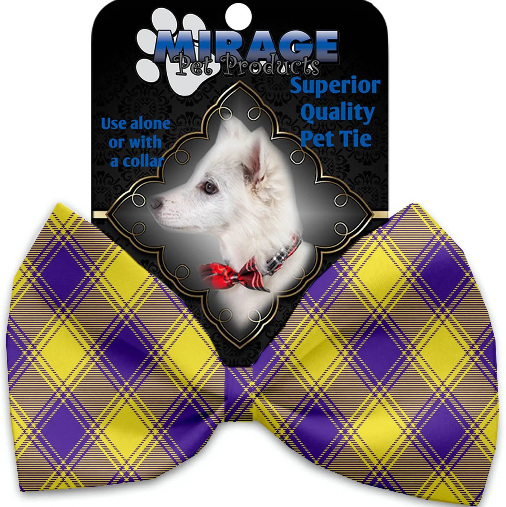 Purple And Yellow Plaid Pet Bow Tie Collar Accessory With Velcro Default Title