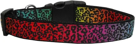 Rainbow Leopard Nylon Ribbon Dog Collars Medium Default Title