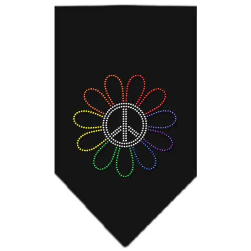 Rainbow Peace Flower Rhinestone Bandana Black Small Default Title