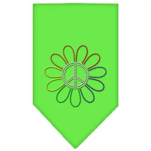 Rainbow Peace Flower Rhinestone Bandana Lime Green Large Default Title