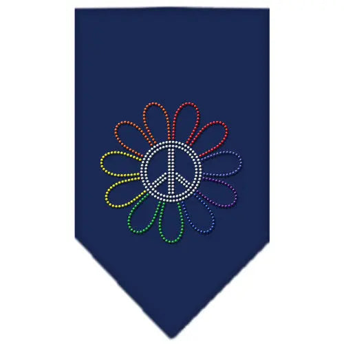 Rainbow Peace Flower Rhinestone Bandana Navy Blue Small Default Title