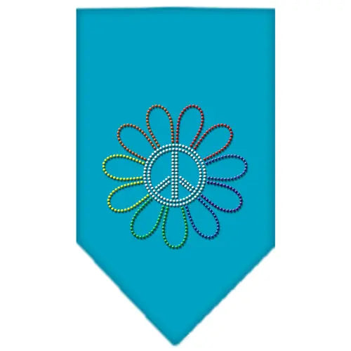 Rainbow Peace Flower Rhinestone Bandana Turquoise Large Default Title