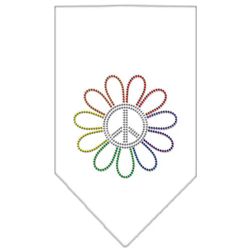 Rainbow Peace Flower Rhinestone Bandana White Large Default Title