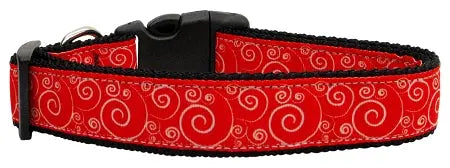 Red And White Swirly Nylon Dog Collar Medium Narrow Default Title