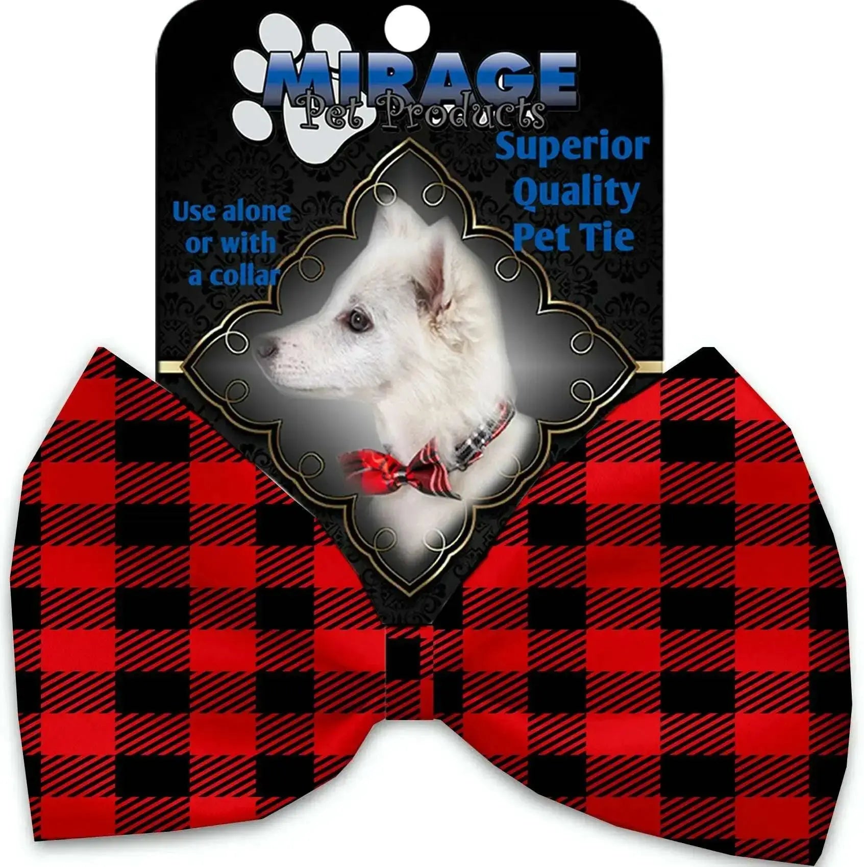 Red-Buffalo-Check-Pet-Bow-Tie-Collar-Accessory-With-Velcro-GreatEagleInc-333772577