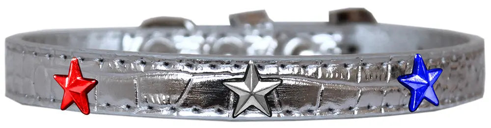 Red, White And Blue Star Widget Croc Dog Collar Silver Size 14 Default Title