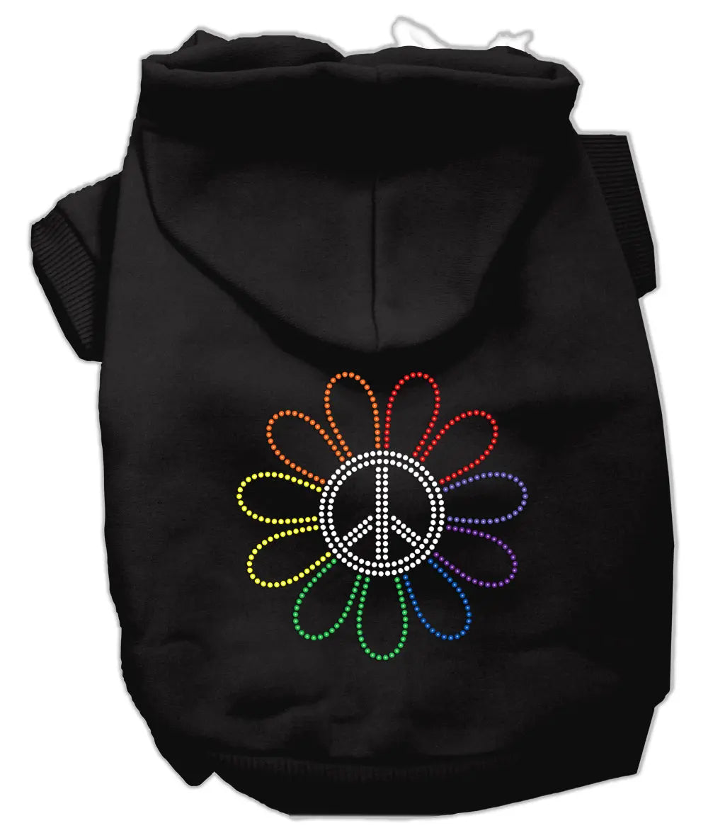 Rhinestone Rainbow Flower Peace Sign Hoodie Black Xxl Default Title